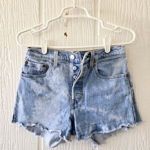 LEVI'S 501 Distressed Bleached Button Fly Cut Offs Boho Western Festival sz 26